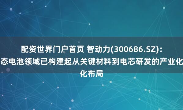 配资世界门户首页 智动力(300686.SZ):在固态电池领域已构建起从关键材料到电芯研发的产业化布局